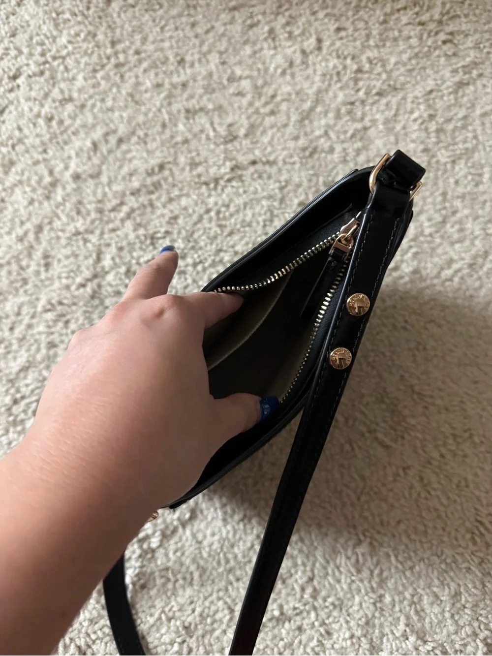 Tory Burch Black Patent Shoulder Bag with Gold Logo